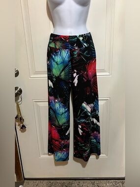Soft Surroundings Black Wide-Leg Pants & Neon Tropical Print never worn Pristine